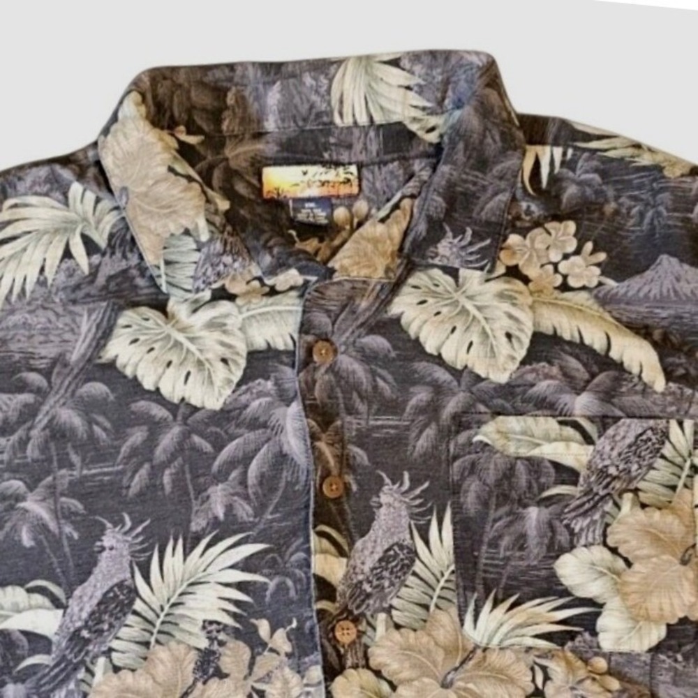 Vintage Havana Jack's‎ Cafe Shirt Mens XXL Black 100% Silk Tropical Bird Floral